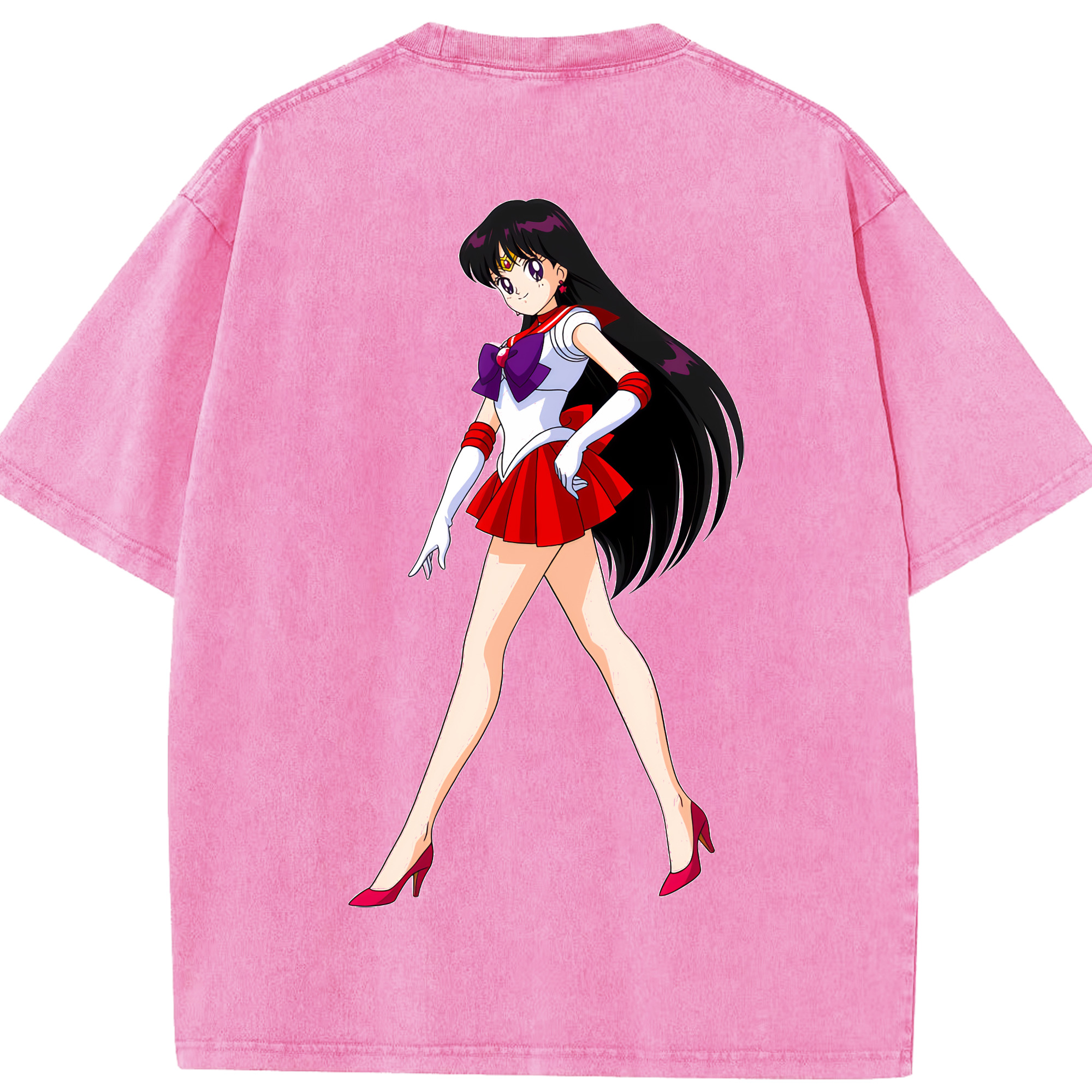 （画像用） 美少女戦士セーラームーン 火野レイ ひの レイ Sailor Moon Hino Rei （セーラーマーズ,Sailor Mars） 綿100% ヴィンテージ風 半袖Tシャツ（背面プリント）